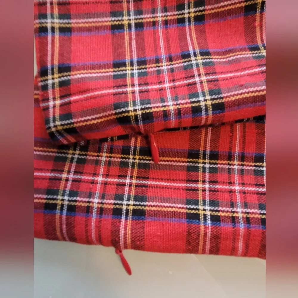 Plaid Holiday Throw Pillow Cover Set - Red and Green TARTAN PLAID 18x18